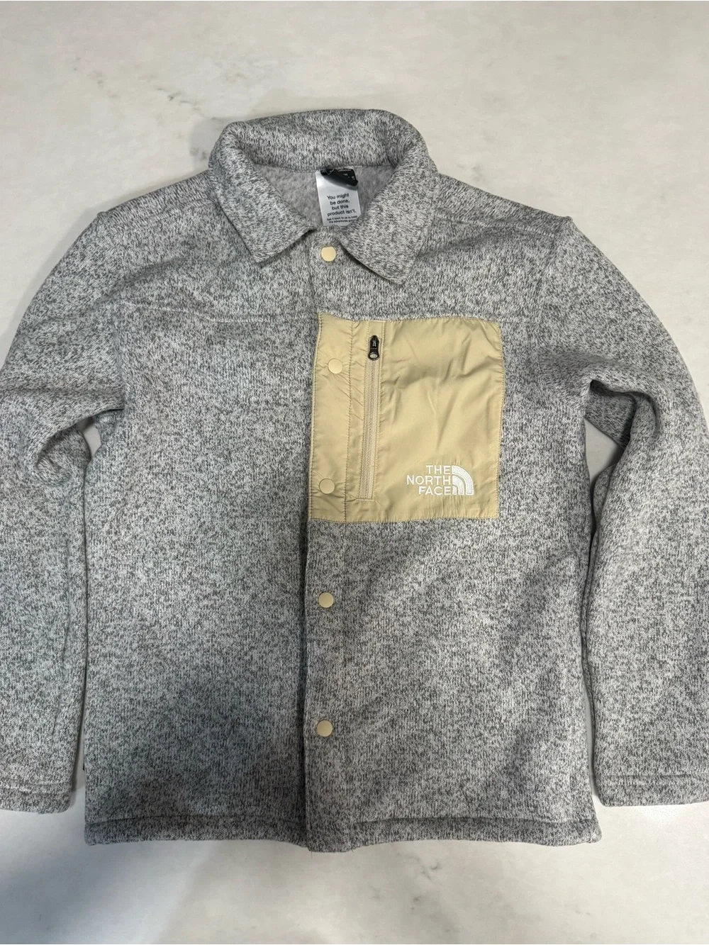 The North Face Kids Heather Gray Jacket with Beige Chest Pocket